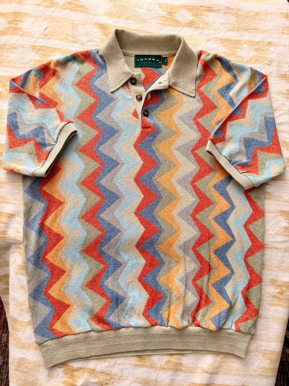 Tundra Canada Vintage 90s Zig Zag Men’s Polo Shirt Size Medium